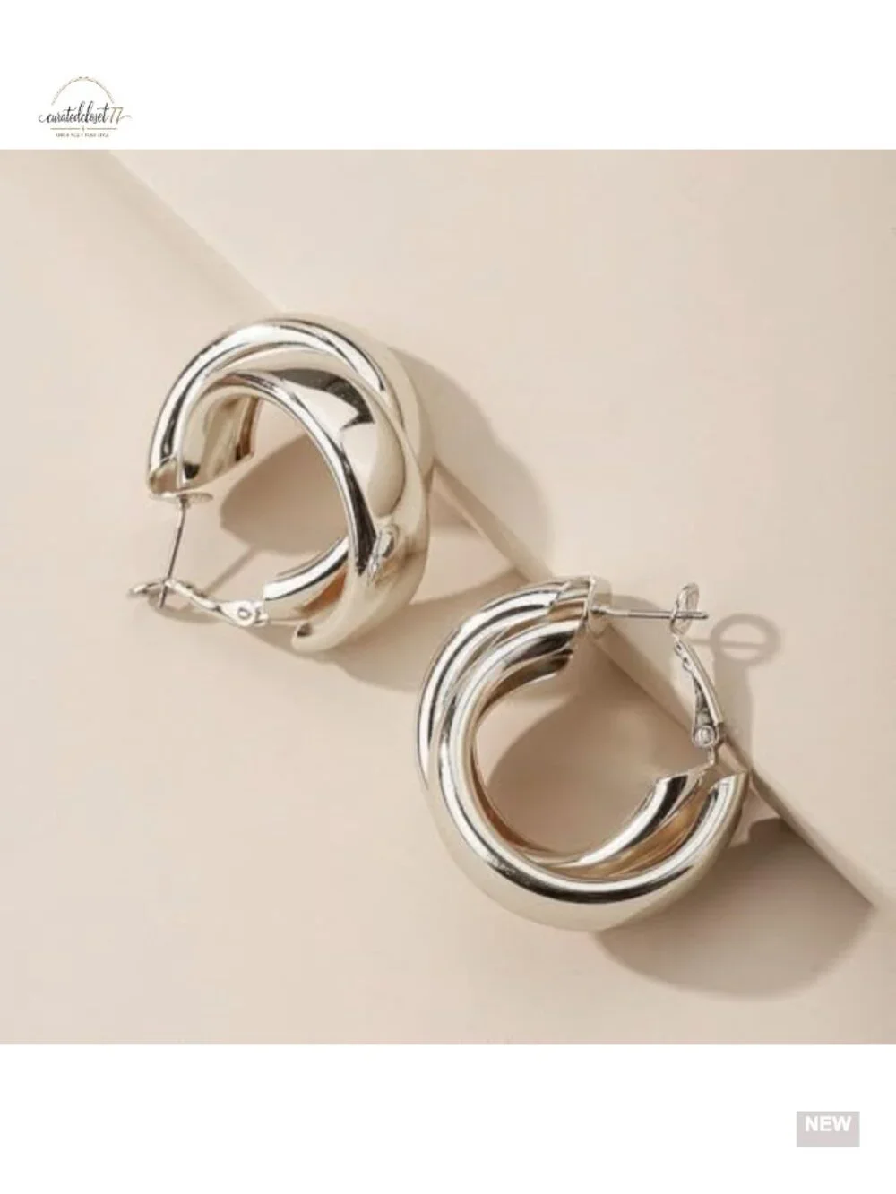 Chunky Geometric Twist Hoop Dangle Earrings Glossy Metal Statement Jewelry